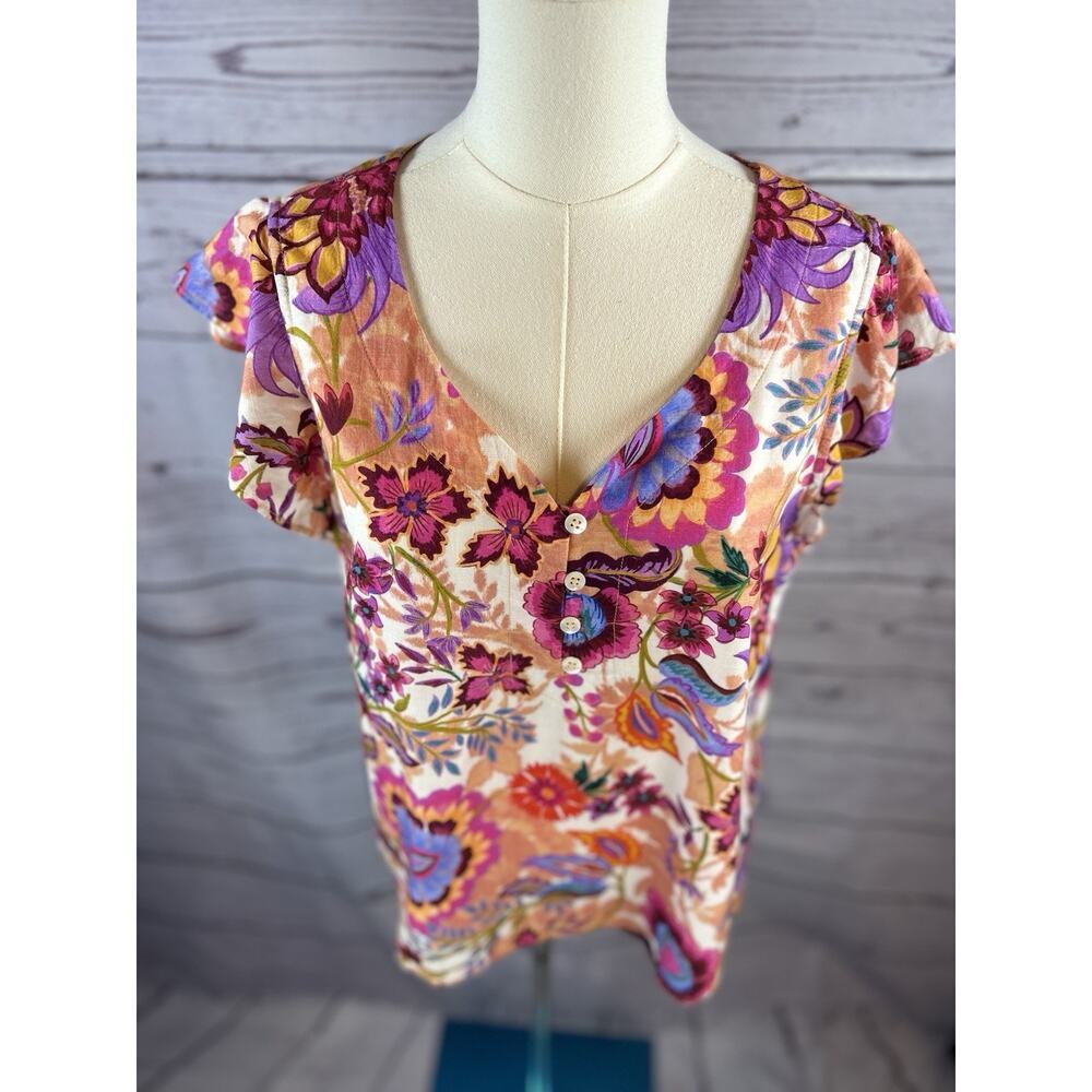 Liverpool Los Angeles Floral Blouse Women S Multicolor Cotton Blend Boho - Picture 2 of 6